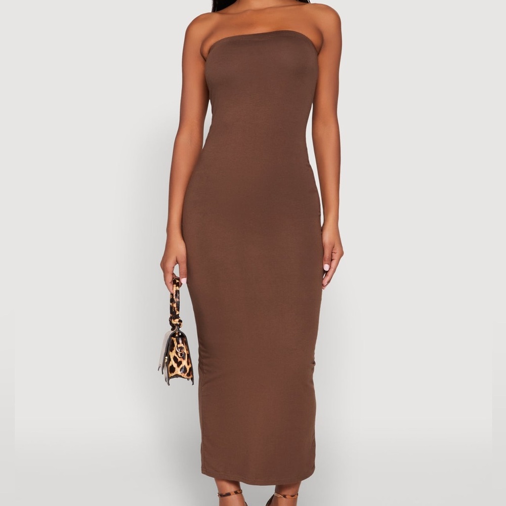Brown Strapless Maxi Dress